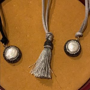 Leather “chain” faux black diamond necklace